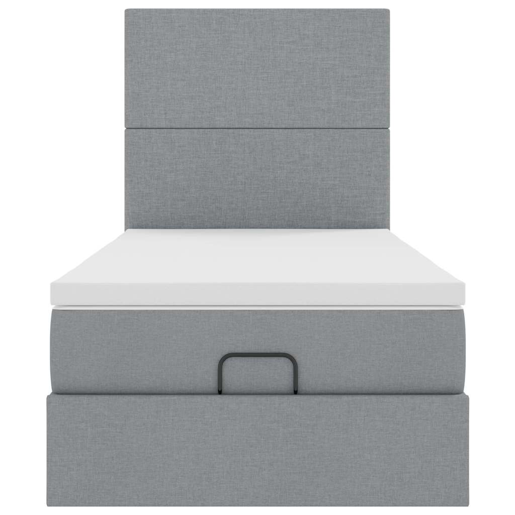 Ottoman-Bett mit Matratze & LEDs Hellgrau 100x200 cm Stoff