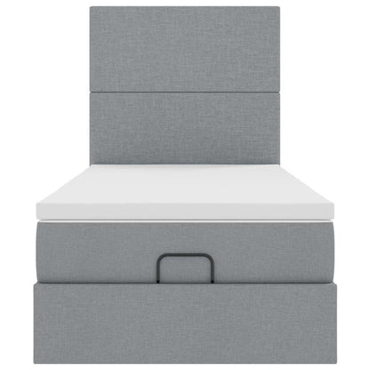 Ottoman-Bett mit Matratze & LEDs Hellgrau 100x200 cm Stoff