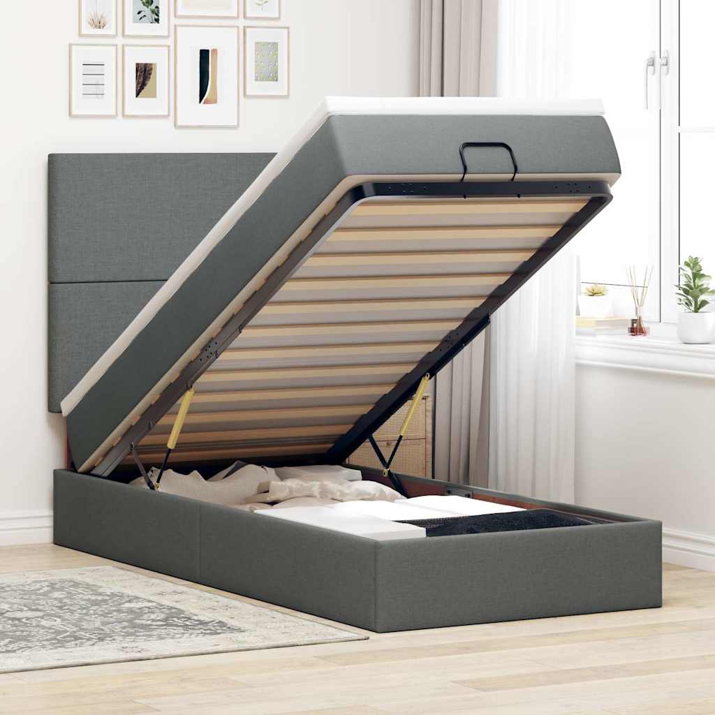 vidaXL Ottoman-Bett mit Matratze & LEDs Dunkelgrau 100x200 cm Stoff