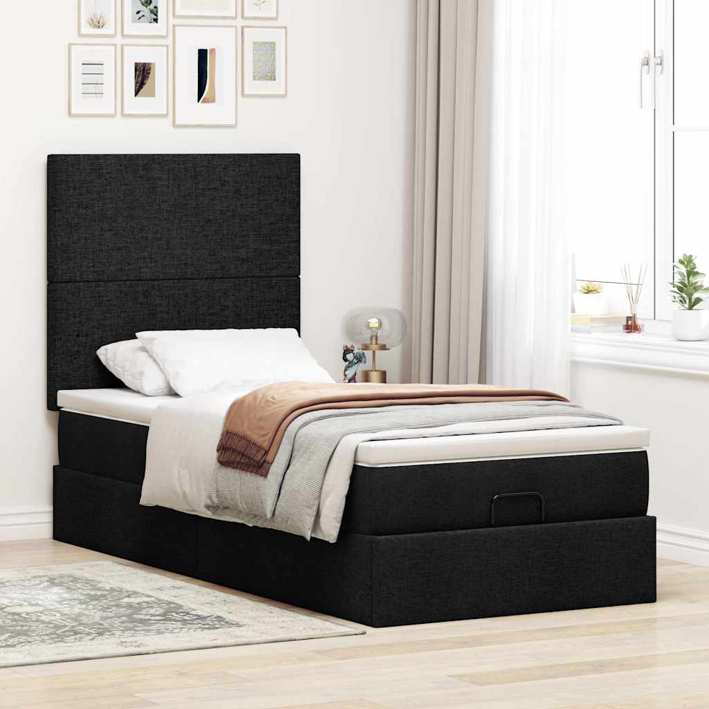 vidaXL Lit ottoman avec matelas et LED Noir 100x200 cm Tissu