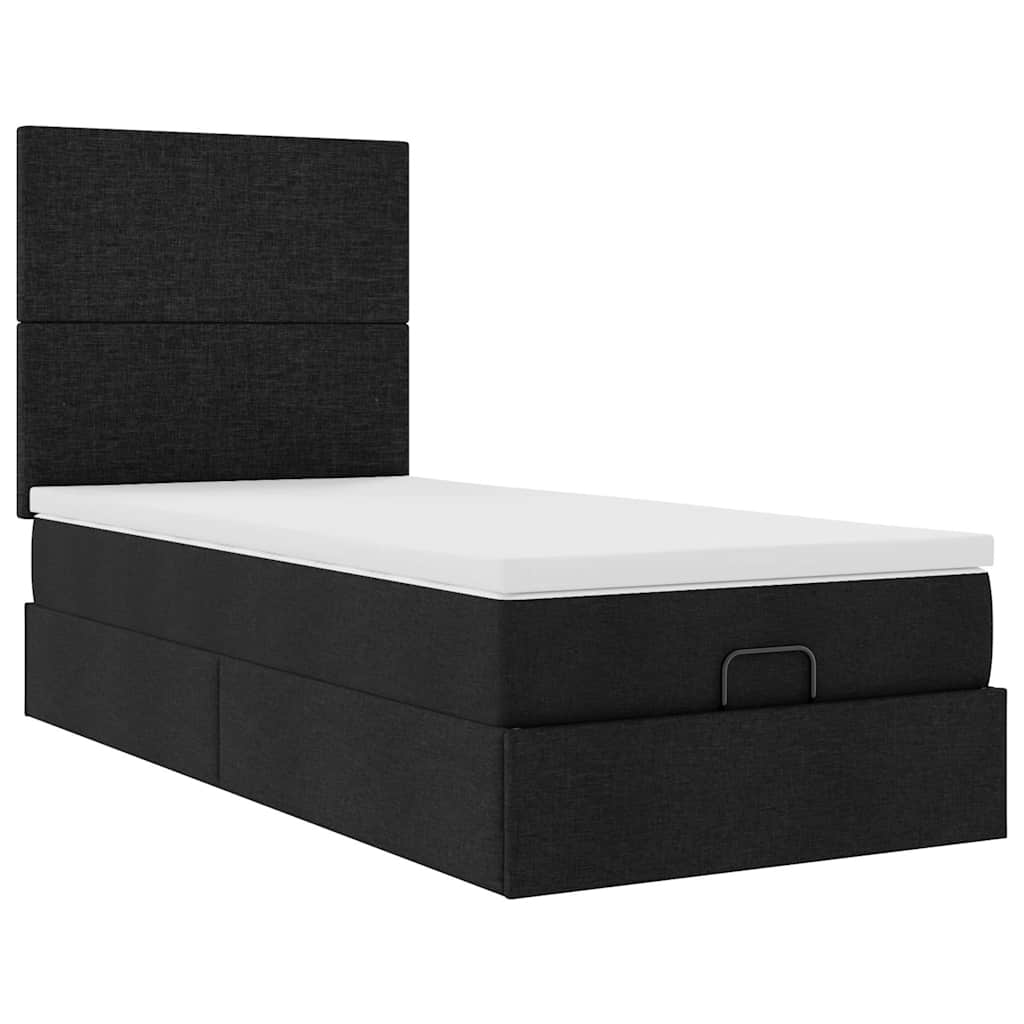 Ottoman-Bett mit Matratze & LEDs Schwarz 100x200 cm Stoff