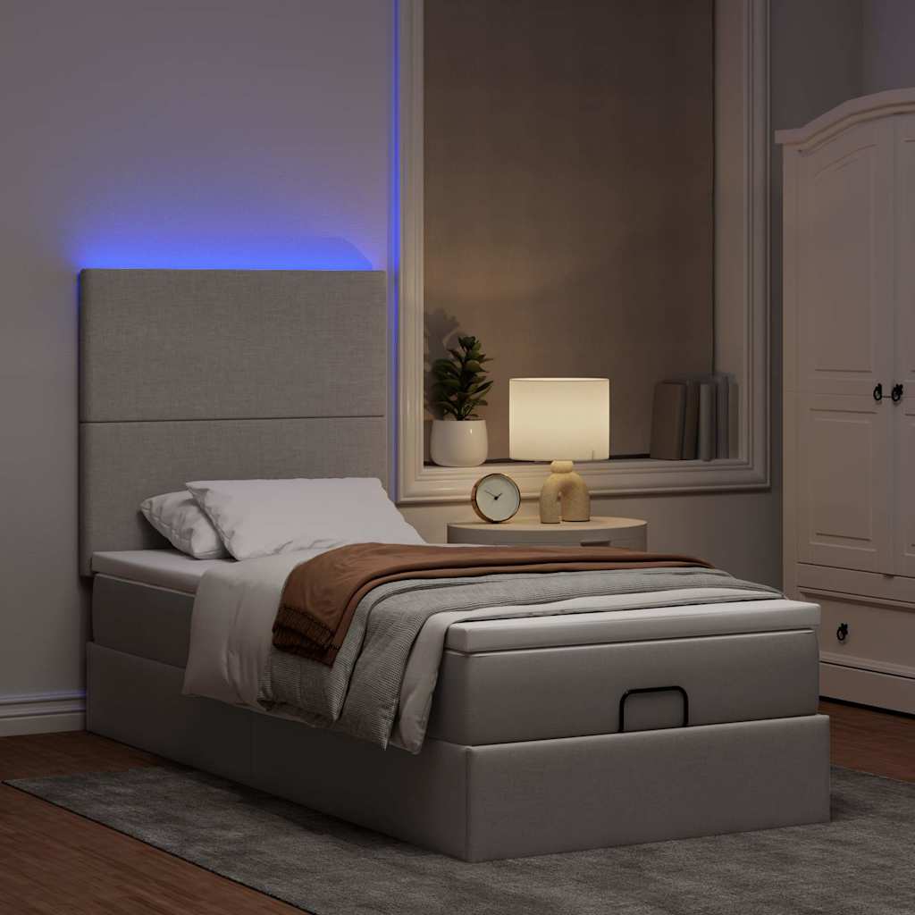 vidaXL Lit ottoman avec matelas et lumières LED Taupe 100x200 cm Tissu