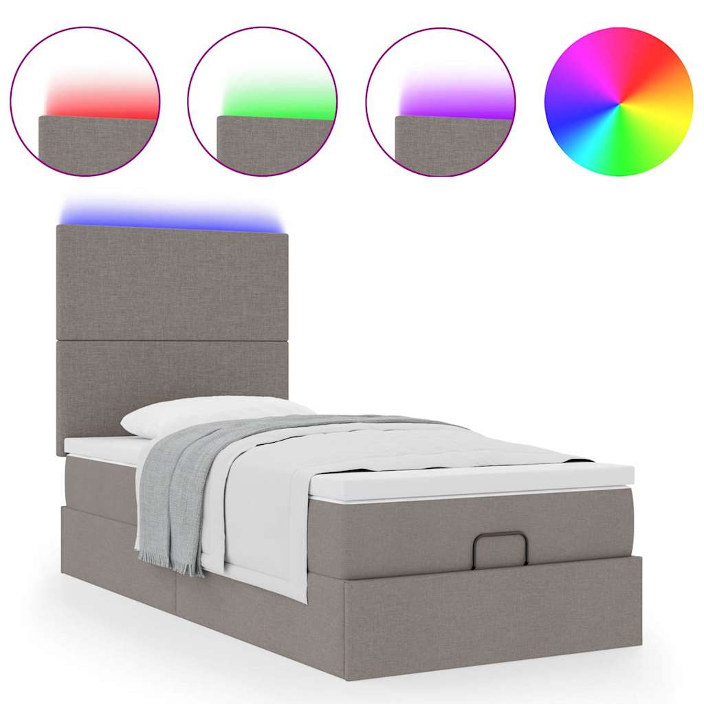 vidaXL Lit ottoman avec matelas et lumières LED Taupe 100x200 cm Tissu
