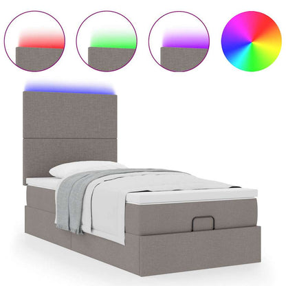 vidaXL Lit ottoman avec matelas et lumières LED Taupe 100x200 cm Tissu