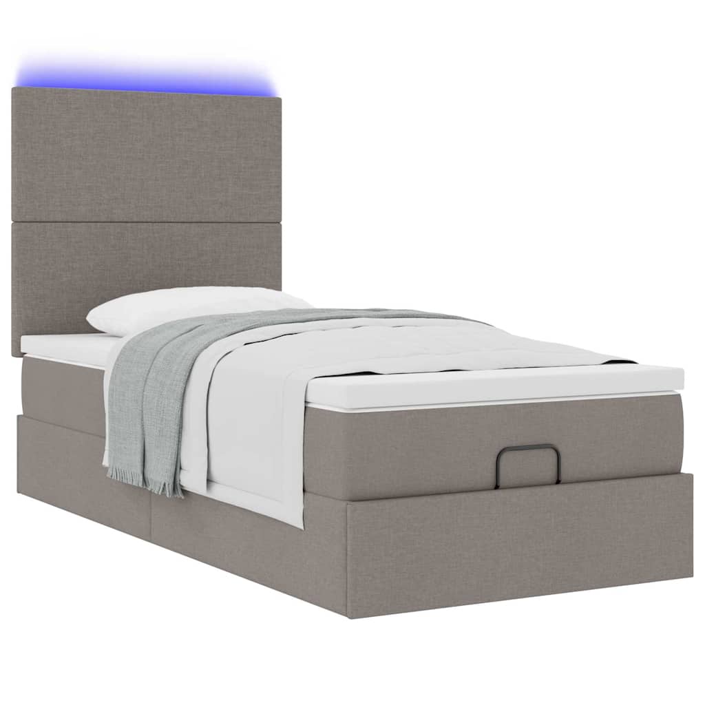 vidaXL Lit ottoman avec matelas et lumières LED Taupe 100x200 cm Tissu