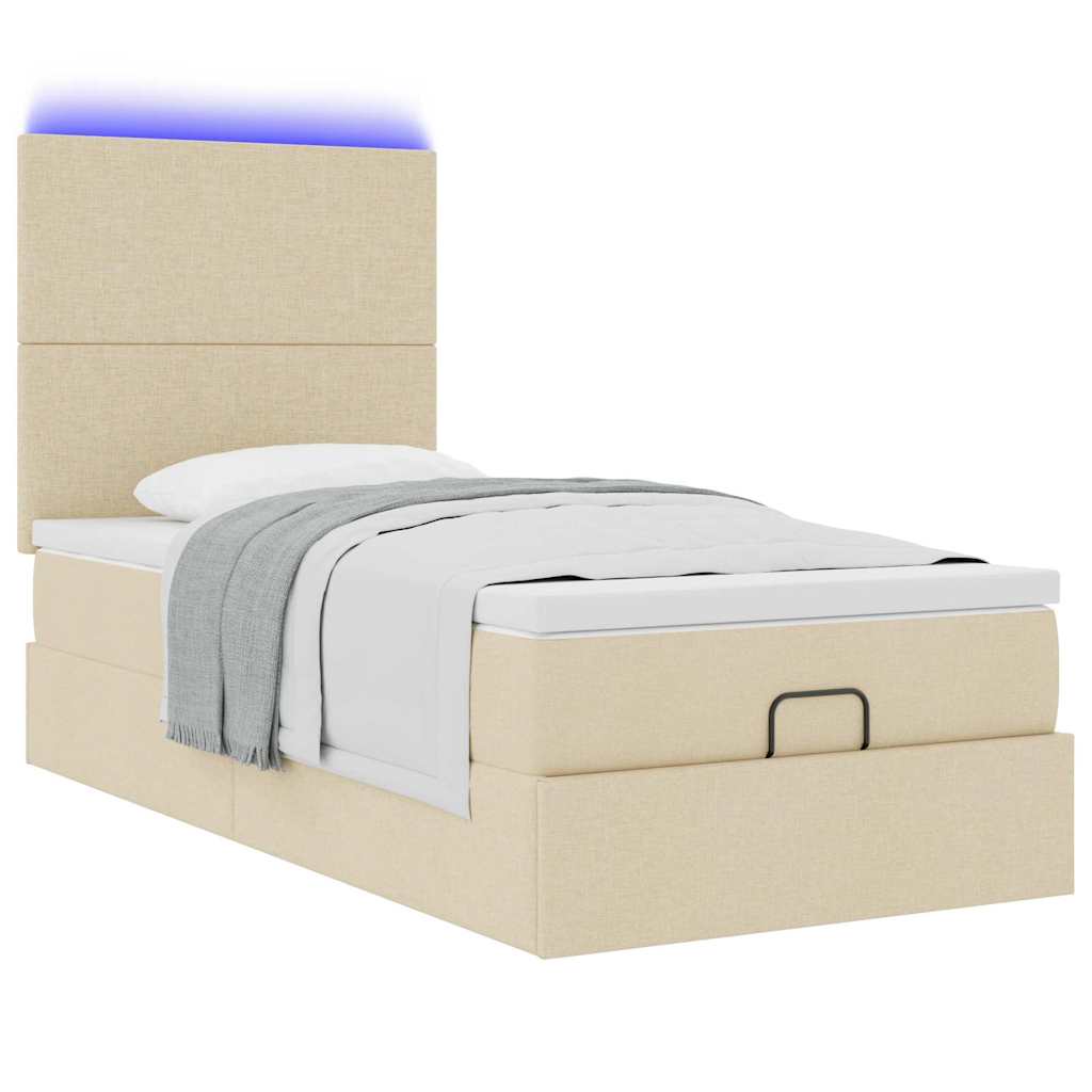 vidaXL Lit-coffre avec matelas et LED Crème 100x200 cm Tissu