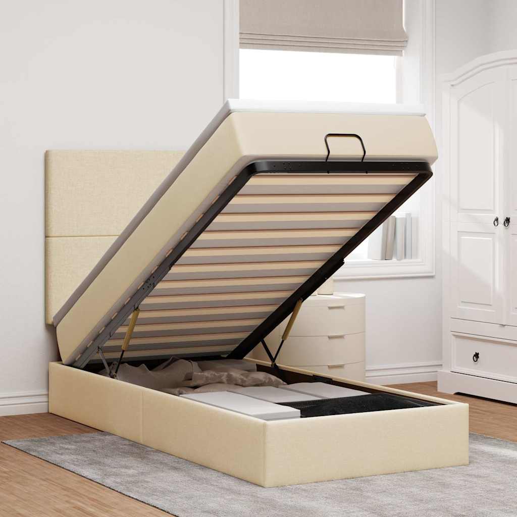 vidaXL Lit-coffre avec matelas et LED Crème 100x200 cm Tissu