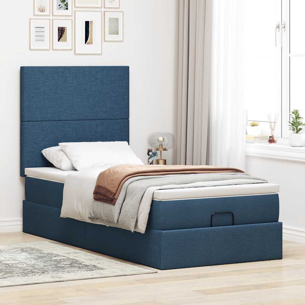 vidaXL Ottomane Bett mit Matratze & LEDs Blau 100x200 cm Stoff