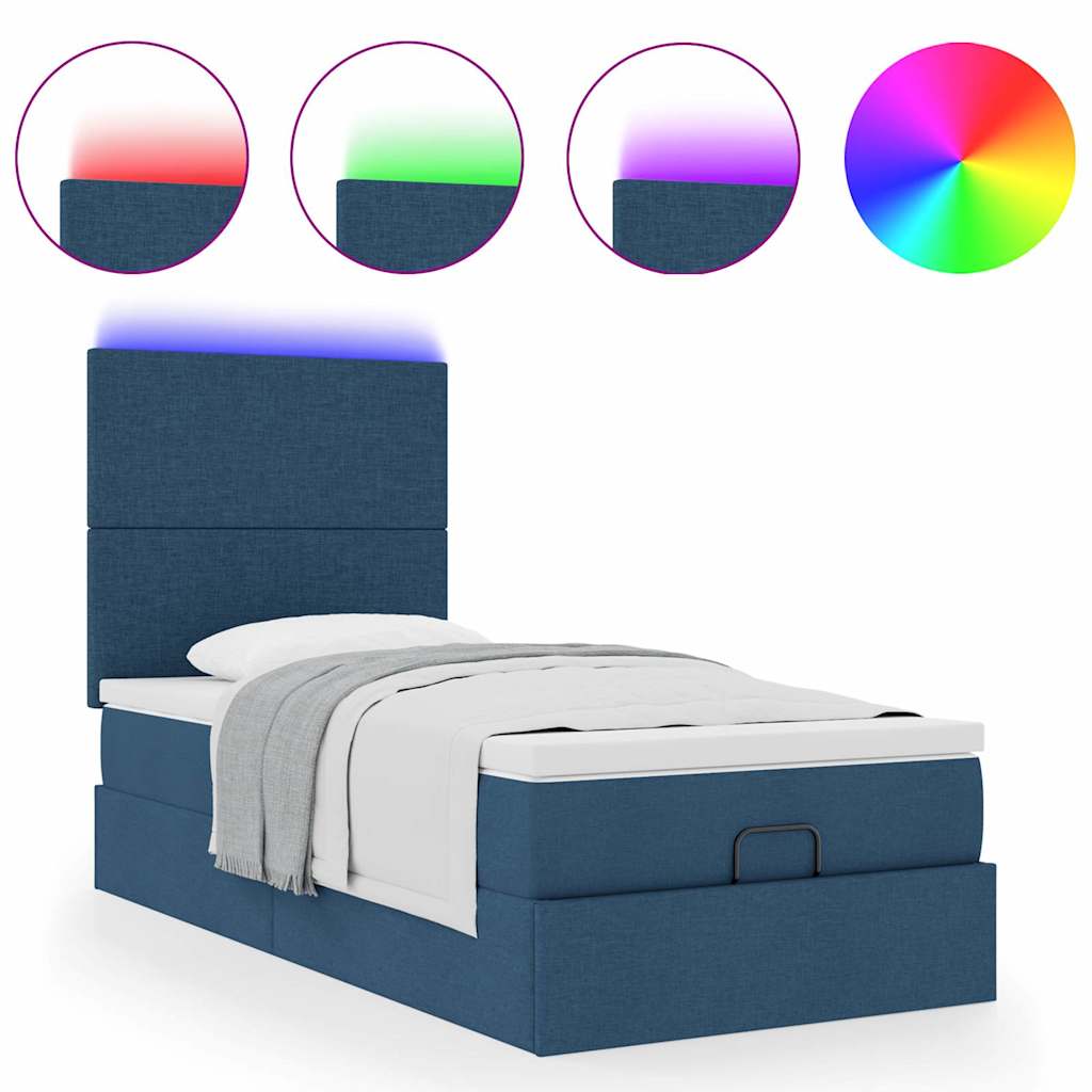 vidaXL Ottomane Bett mit Matratze & LEDs Blau 100x200 cm Stoff