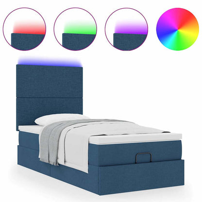 vidaXL Ottomane Bett mit Matratze & LEDs Blau 100x200 cm Stoff