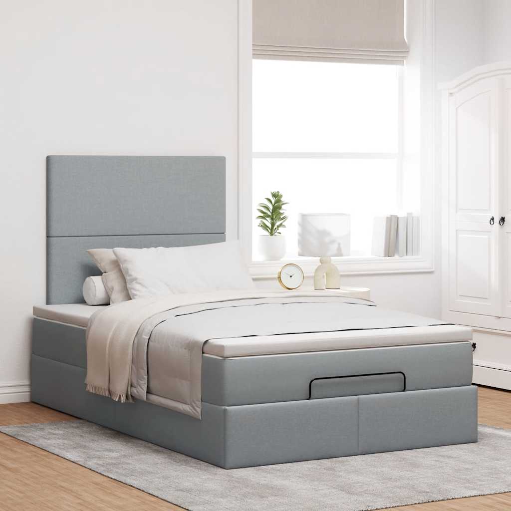 vidaXL Lit Ottoman avec matelas et LED Gris clair 120x190 cm Tissu