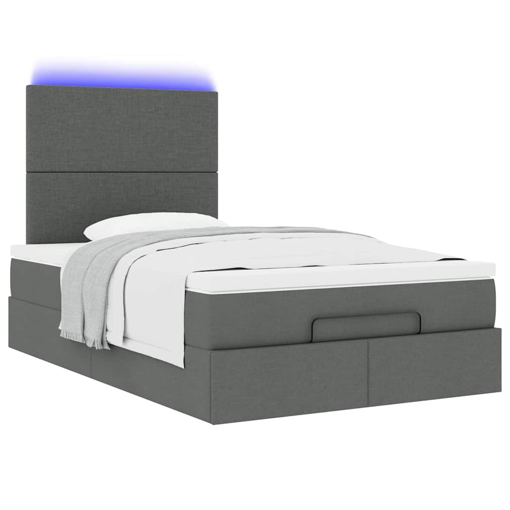 vidaXL Ottoman-Bett mit Matratze & LEDs Dunkelgrau 120x190 cm Stoff