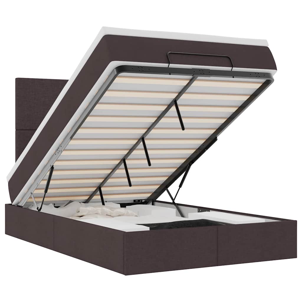 vidaXL Ottoman-Bett mit Matratze & LEDs Dunkelbraun 120x190 cm Stoff