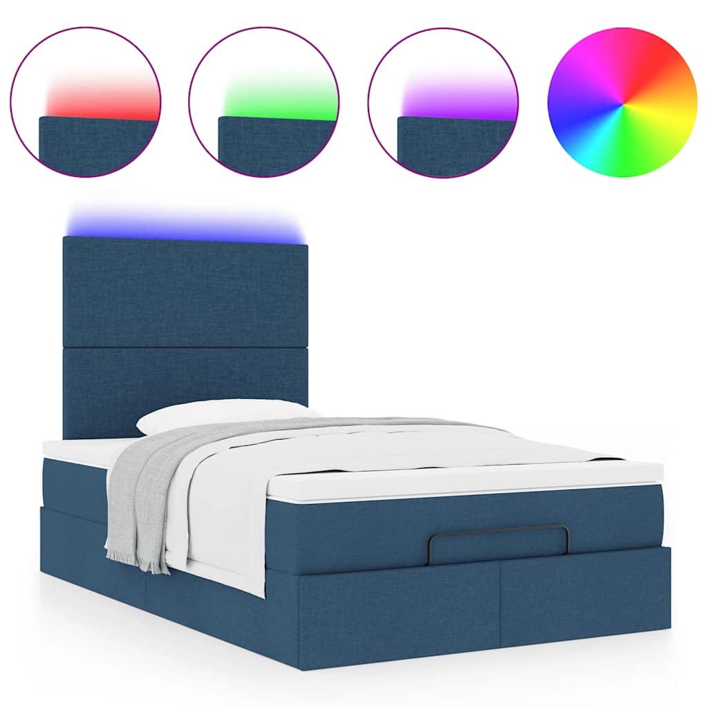 vidaXL Ottoman-Bett mit Matratze & LEDs Blau 120x190 cm Stoff