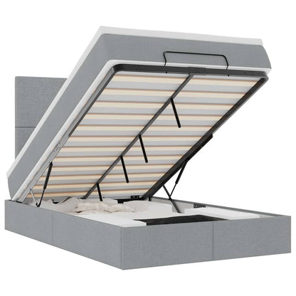 Ottoman-Bett mit Matratze & LEDs Hellgrau 120x200 cm Stoff