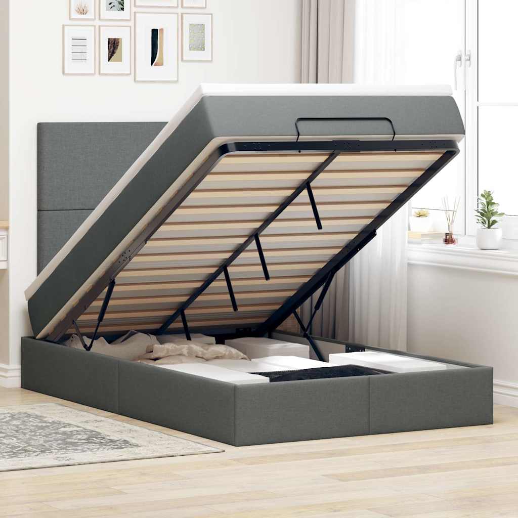 vidaXL Lit ottoman avec matelas et LED gris foncé 120x200 cm tissu