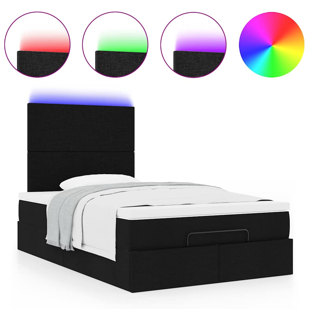 vidaXL Ottoman-Bett mit Matratze & LEDs Schwarz 120x200 cm Stoff
