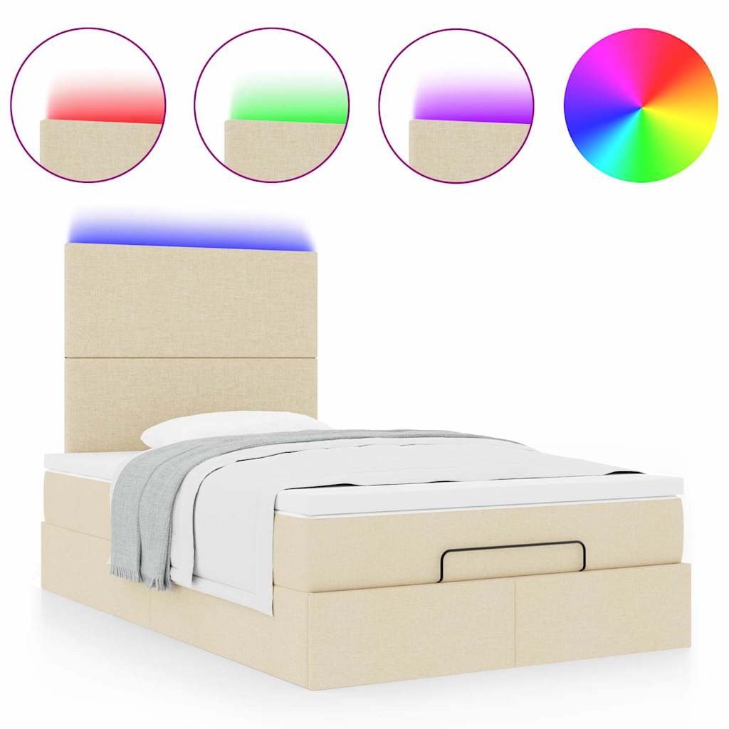 vidaXL Ottoman-Bett mit Matratze & LEDs Creme 120x200 cm Stoff