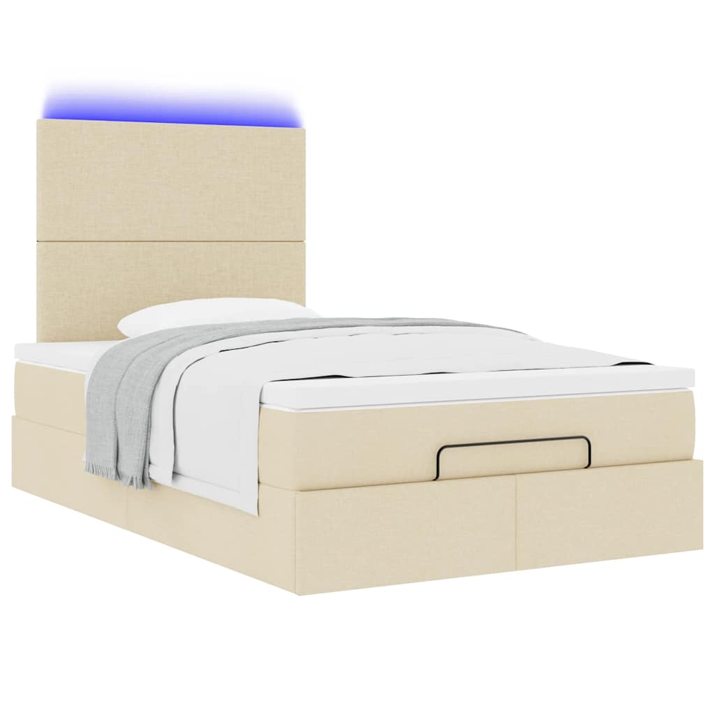 vidaXL Ottoman-Bett mit Matratze & LEDs Creme 120x200 cm Stoff