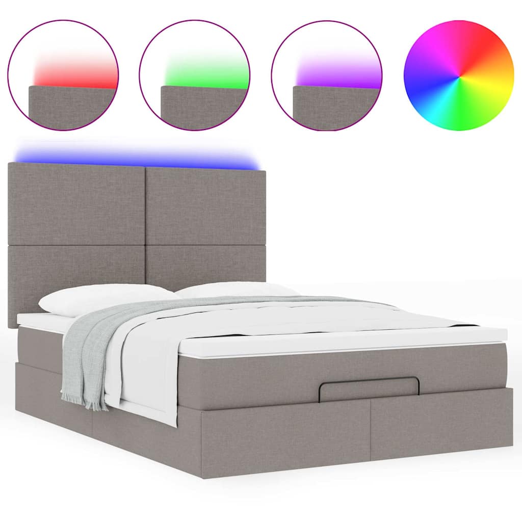 Ottoman-Bett mit Matratze & LEDs Taupe 140x190 cm Stoff