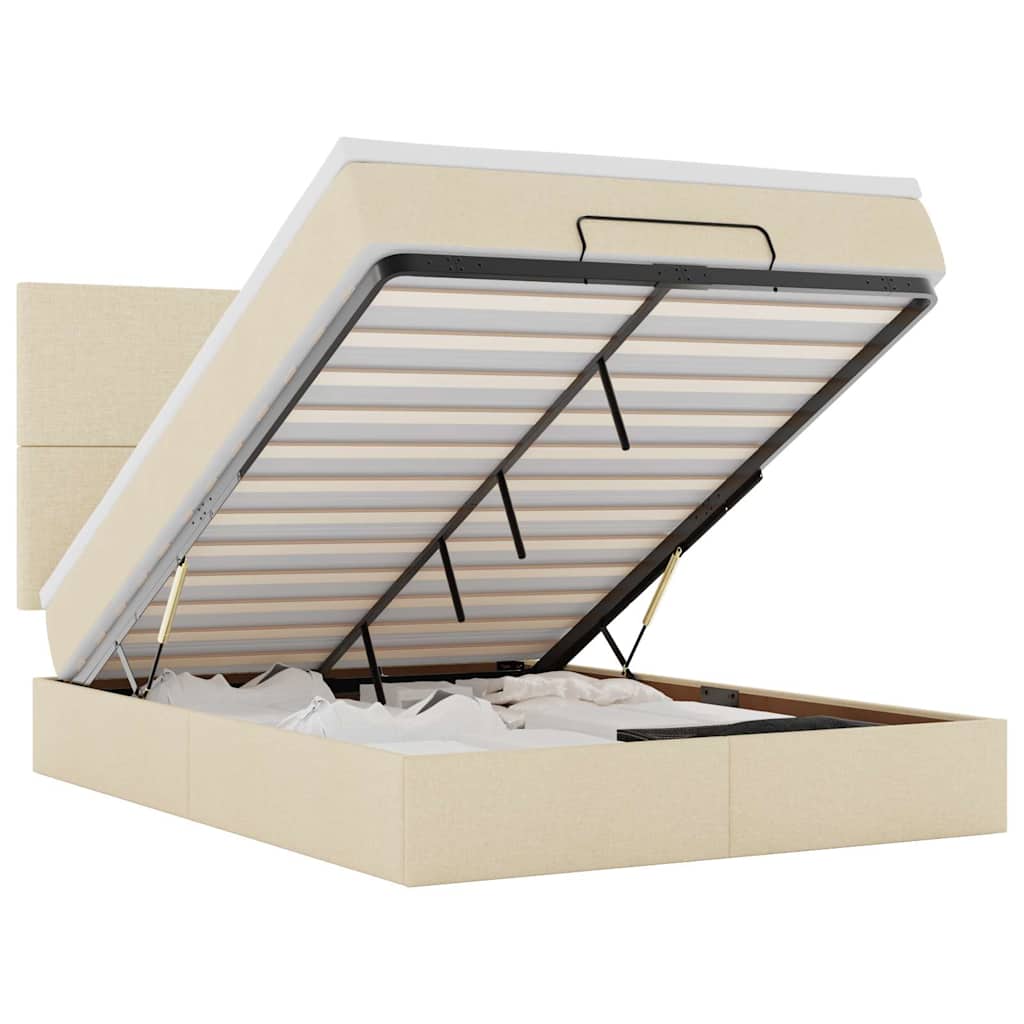 Ottoman-Bett mit Matratze & LEDs Creme 140x190 cm Stoff