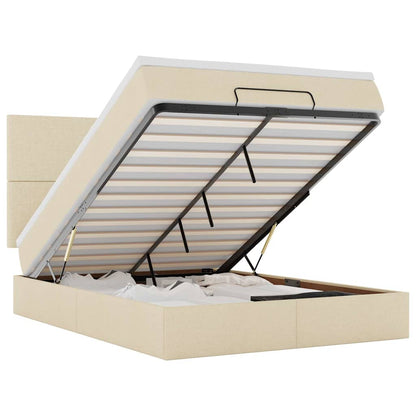 Ottoman-Bett mit Matratze & LEDs Creme 140x190 cm Stoff