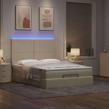 Ottoman-Bett mit Matratze & LEDs Creme 140x190 cm Stoff