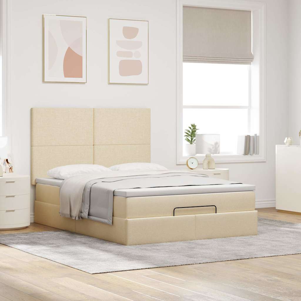 vidaXL Ottoman-Bett mit Matratze & LEDs Creme 140x190 cm Stoff