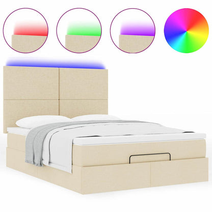 Ottoman-Bett mit Matratze & LEDs Creme 140x190 cm Stoff