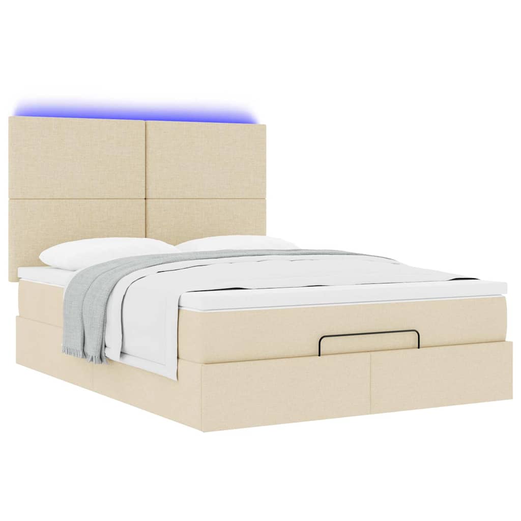 Ottoman-Bett mit Matratze & LEDs Creme 140x190 cm Stoff