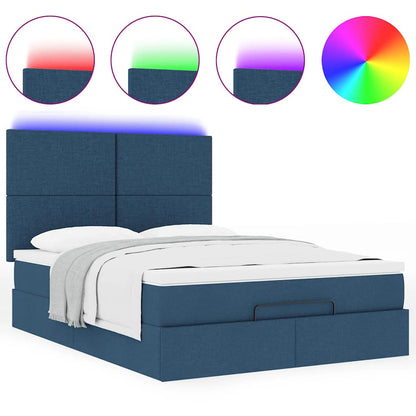 vidaXL Ottoman-Bett mit Matratze & LEDs Blau 140x190 cm Stoff