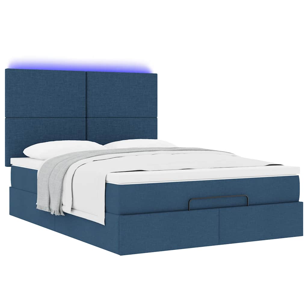 vidaXL Ottoman-Bett mit Matratze & LEDs Blau 140x190 cm Stoff