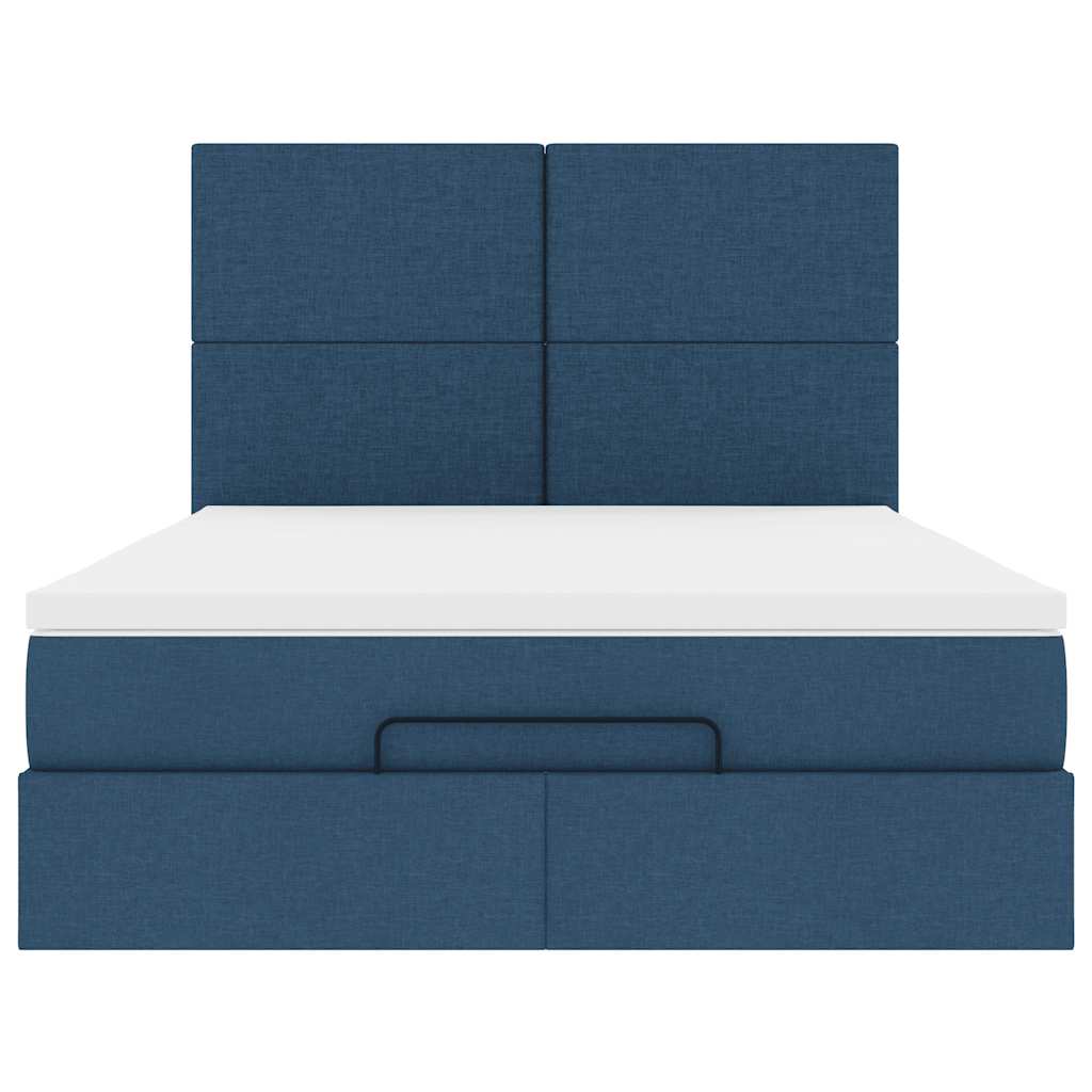 vidaXL Ottoman-Bett mit Matratze & LEDs Blau 140x190 cm Stoff
