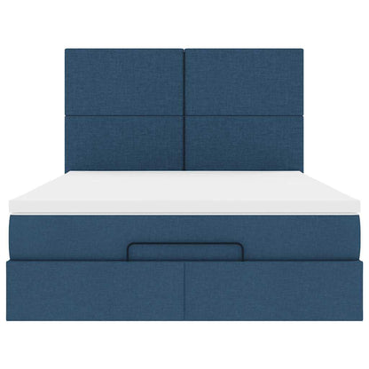 vidaXL Ottoman-Bett mit Matratze & LEDs Blau 140x190 cm Stoff