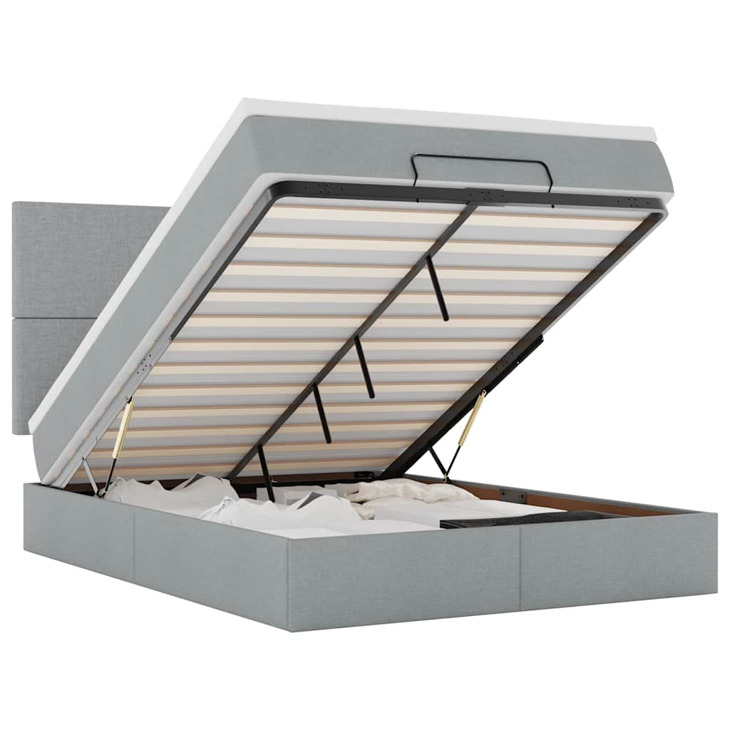 vidaXL Lit ottoman avec matelas et LED gris clair 140x200 cm Tissu