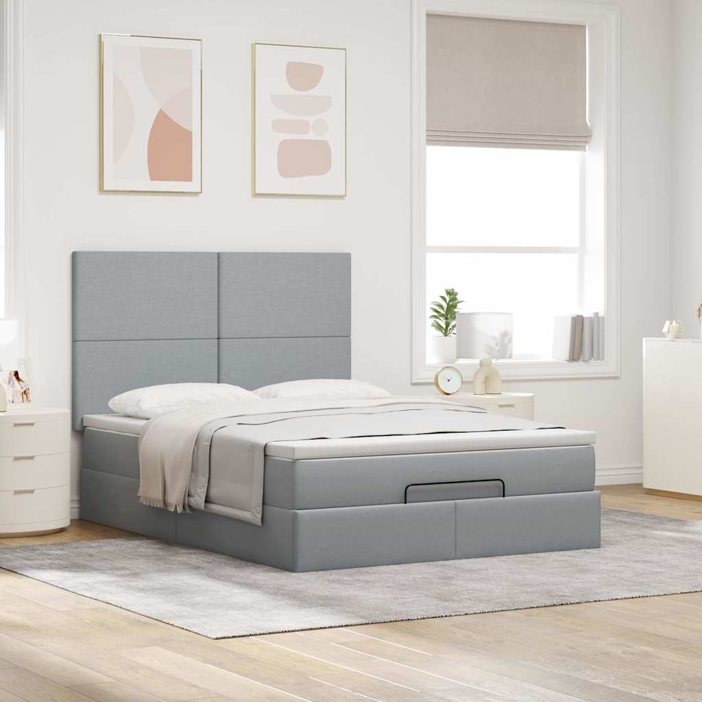 vidaXL Lit ottoman avec matelas et LED gris clair 140x200 cm Tissu