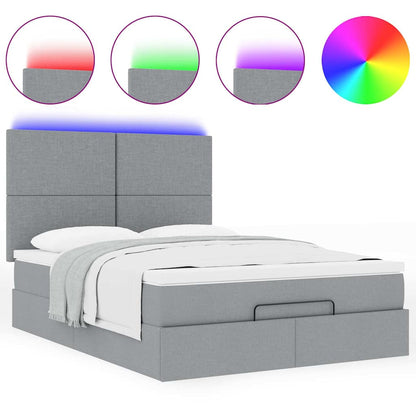 vidaXL Lit ottoman avec matelas et LED gris clair 140x200 cm Tissu