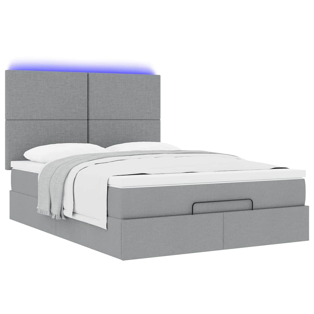 vidaXL Lit ottoman avec matelas et LED gris clair 140x200 cm Tissu