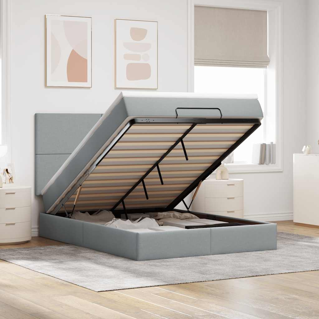 vidaXL Lit ottoman avec matelas et LED gris clair 140x200 cm Tissu