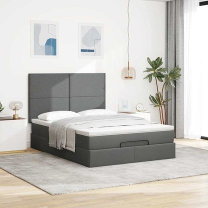 vidaXL Lit ottoman avec matelas et LED gris foncé 140x200 cm tissu