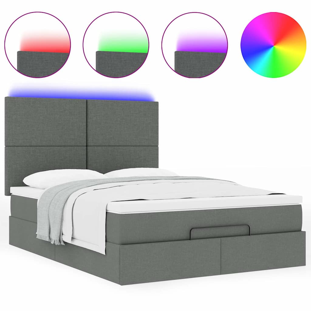 vidaXL Lit ottoman avec matelas et LED gris foncé 140x200 cm tissu