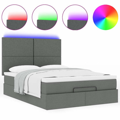 vidaXL Lit ottoman avec matelas et LED gris foncé 140x200 cm tissu