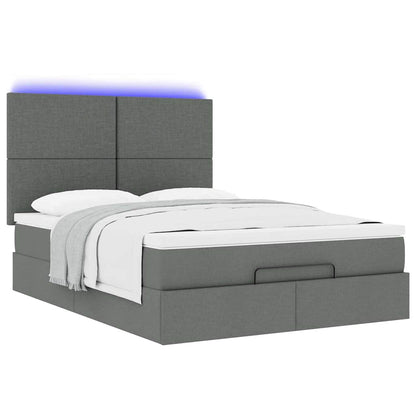 vidaXL Lit ottoman avec matelas et LED gris foncé 140x200 cm tissu