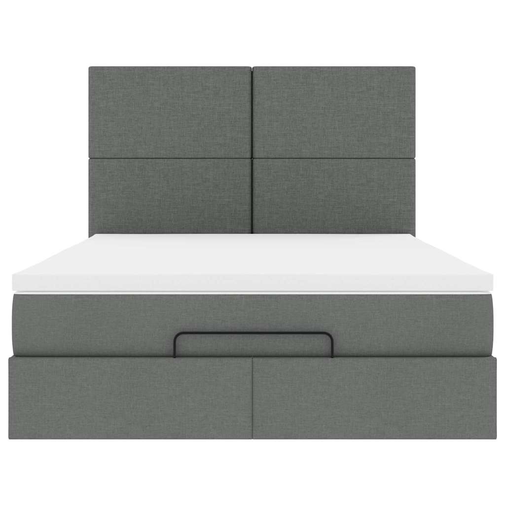 vidaXL Lit ottoman avec matelas et LED gris foncé 140x200 cm tissu