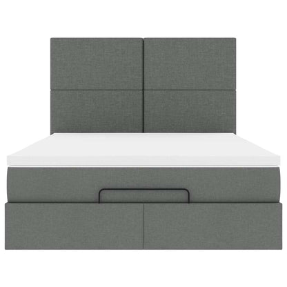 vidaXL Lit ottoman avec matelas et LED gris foncé 140x200 cm tissu