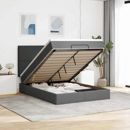 vidaXL Lit ottoman avec matelas et LED gris foncé 140x200 cm tissu