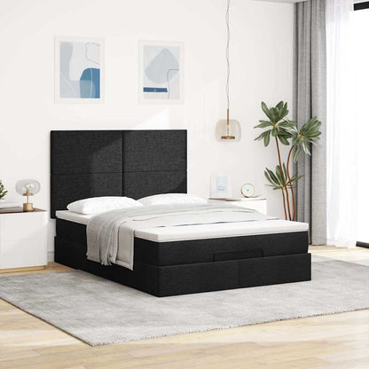 vidaXL Ottoman-Bett mit Matratze & LEDs Schwarz 140x200 cm Stoff