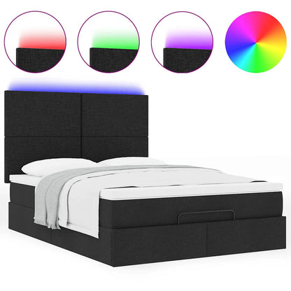 vidaXL Ottoman-Bett mit Matratze & LEDs Schwarz 140x200 cm Stoff