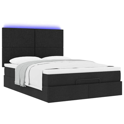 vidaXL Ottoman-Bett mit Matratze & LEDs Schwarz 140x200 cm Stoff