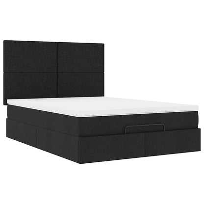 vidaXL Ottoman-Bett mit Matratze & LEDs Schwarz 140x200 cm Stoff